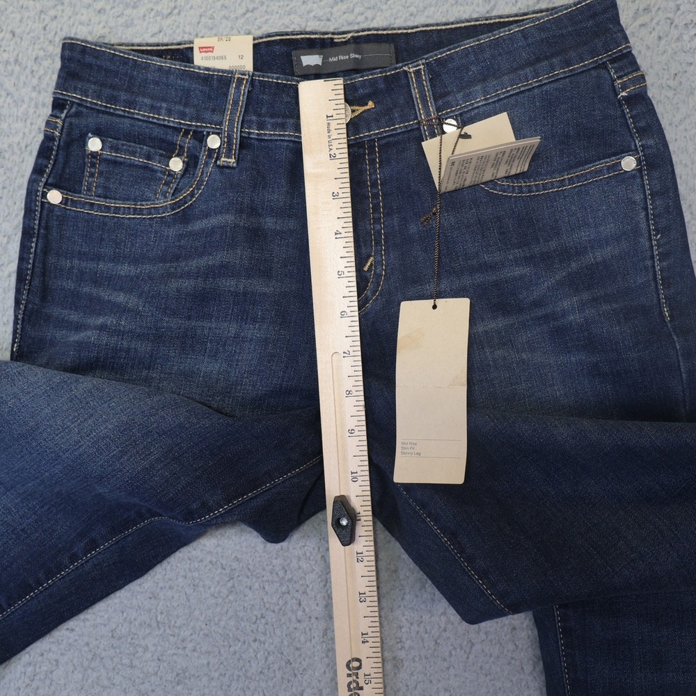 Levis Mid Rise Skinny Jeans Womens 12 Dark Wash Stretch Denim Blue 6M/28 - Picture 9 of 15